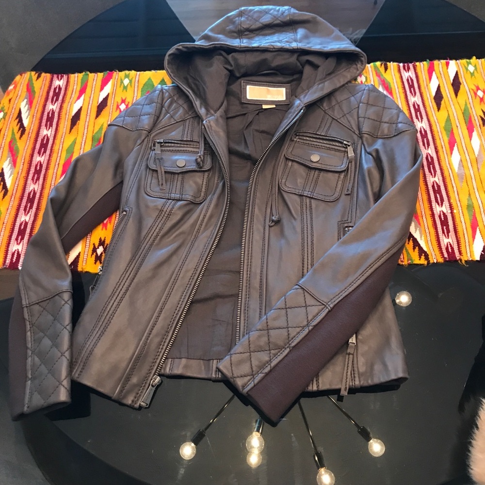 Micheal Kors hooded leather bomber